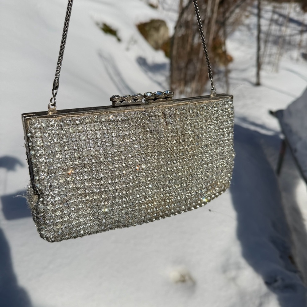 Antique Glamorous Silver Austrian Crystal Rhinestone Clutch